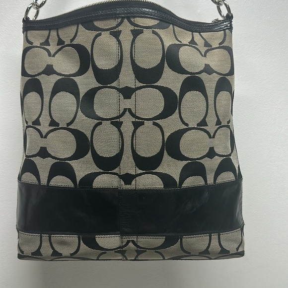 Coach Chelsea Signature Stripe Hobo Bag Shoulder Purse Canvas 12824 Black Gray - Picture 3 of 13